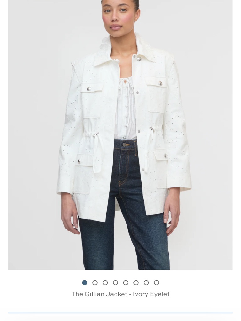 Hill House White Eyelet Gillian Utility Jacket With Drawcord Waist Small